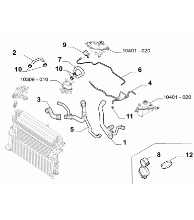 Radiator tank hose, Front,...